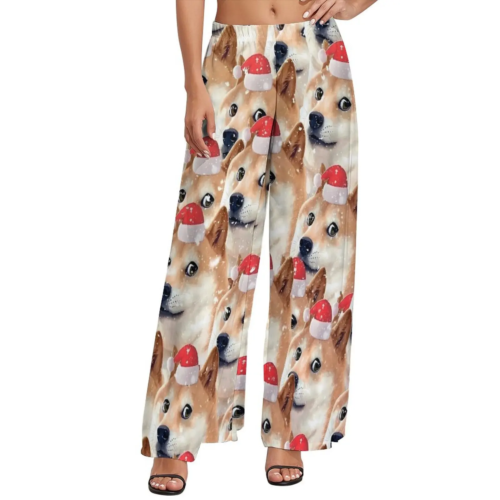 Shiba Meme pantalones mujer divertido perro moda coreana pantalones de talle alto clásico pantalones de pierna ancha regalo de cumpleaños