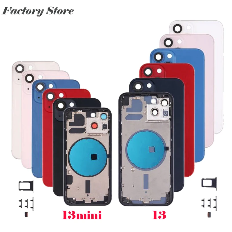 Rear Housing Assembly For iPhone 13 13mini With Battery Back Cover+Middle Chassis Frame+SIM Tray+Side Key Parts+Tools+Adhesive