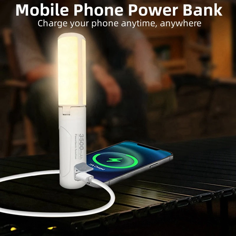 Lanterne de camping pliable en plastique blanc, lampe de poche portable, éclairage extérieur, lumière de tente, 2000mAh