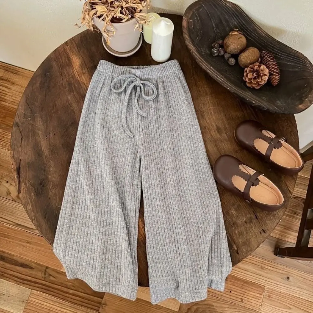 لينة فضفاضة فتاة مستقيم الساق السراويل الرباط مطاطا المراهقين سراويل تقليدية السراويل عالية الخصر الأطفال بنطال ذو قصة أرجل واسعة في الهواء الطلق