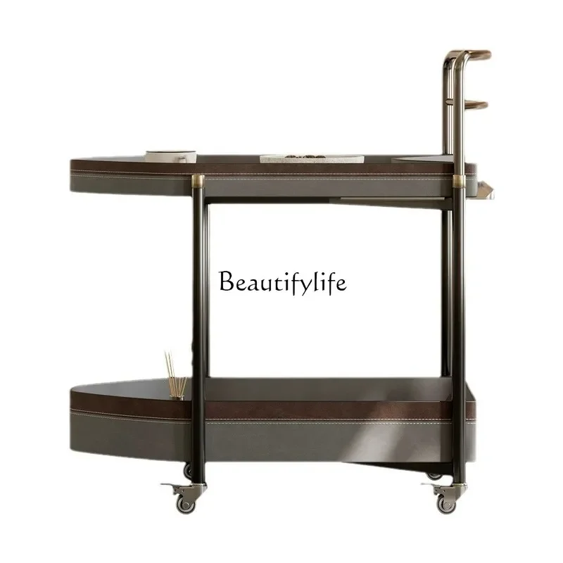 

46Italian minimalism can be moved side table wabi sandy wind simple light luxury trolley saddle leather small coffee table