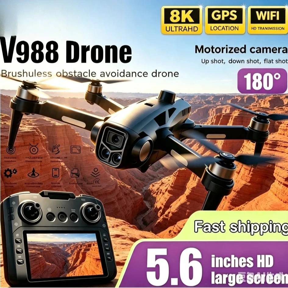 Original V988 Foldable Drone 8KHD Dual Camera 5G WIFI FPV Large Screen Remote Control Professional Obstacle Avoidance Quadcopter