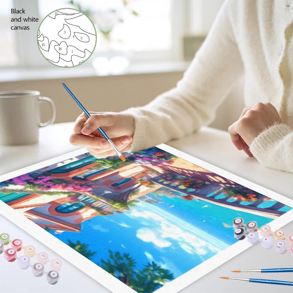 Sdoyuno-数字による絵画,風光明媚な街,油,フレーム付 - Art Craft Picture のレビューと価格
