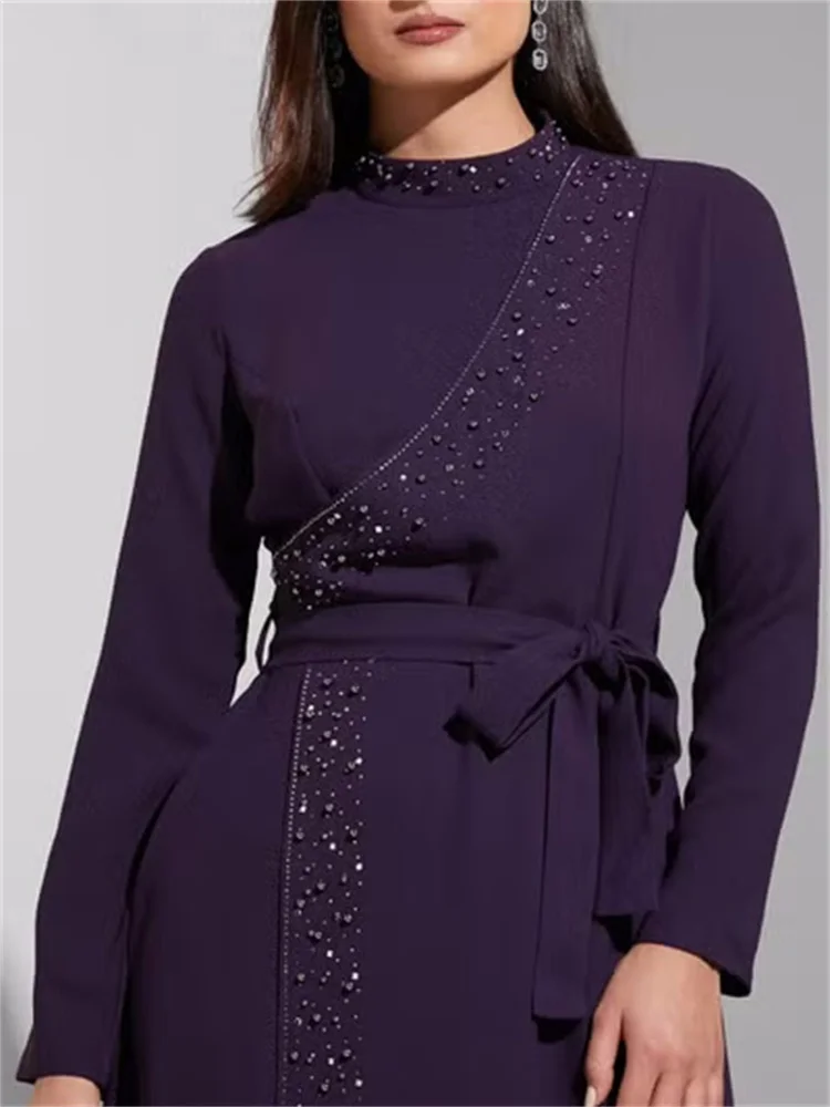 Robe de Soirée de Luxe à Perles, Longueur de Thé, Manches sulf, pour Occasions Formelles, Nouvelle Collection, 2024