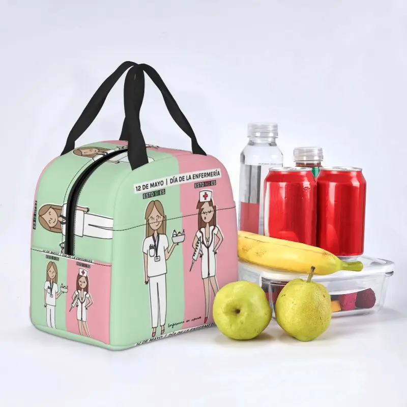 Enfermera En Apuros Cartoon Doctor Nurse Lunch Bag Cooler Warm Insulated Lunch Box for Kids School Work Food Picnic Tote Bags