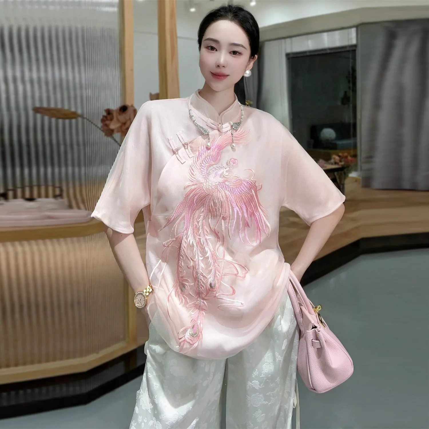 2025 chinese style embroidered retro top button tang suit oriental style hanfu top women spring summer graceful cheongsam blouse