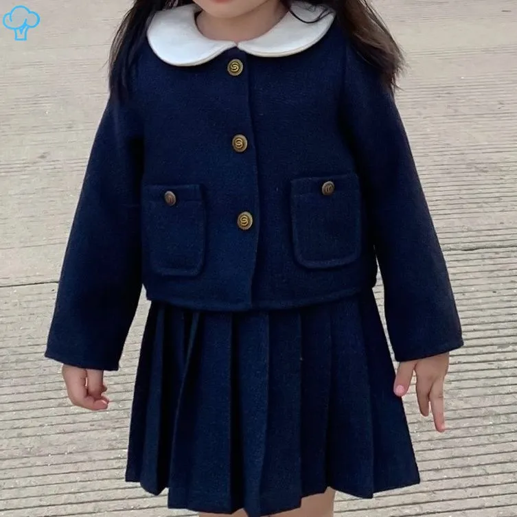 Girls Dress Set Skirt Autumn Winter 2024 Foreign Skirt Spring and Autumn Children Temperament Two-piece Set Woolen Fashion