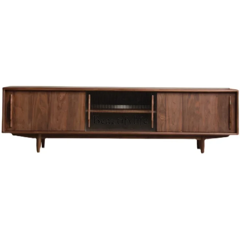 

*Nordic solid wood TV cabinet Modern simple audio-visual cabinet Black walnut