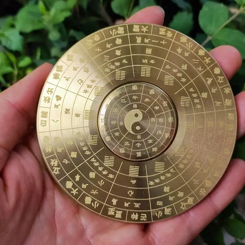 Tai Chi Bagua Plate, Rotatable Feng Shui Compass, Copper Round Eight Diagrams Compass, Yin Yang rotating plate