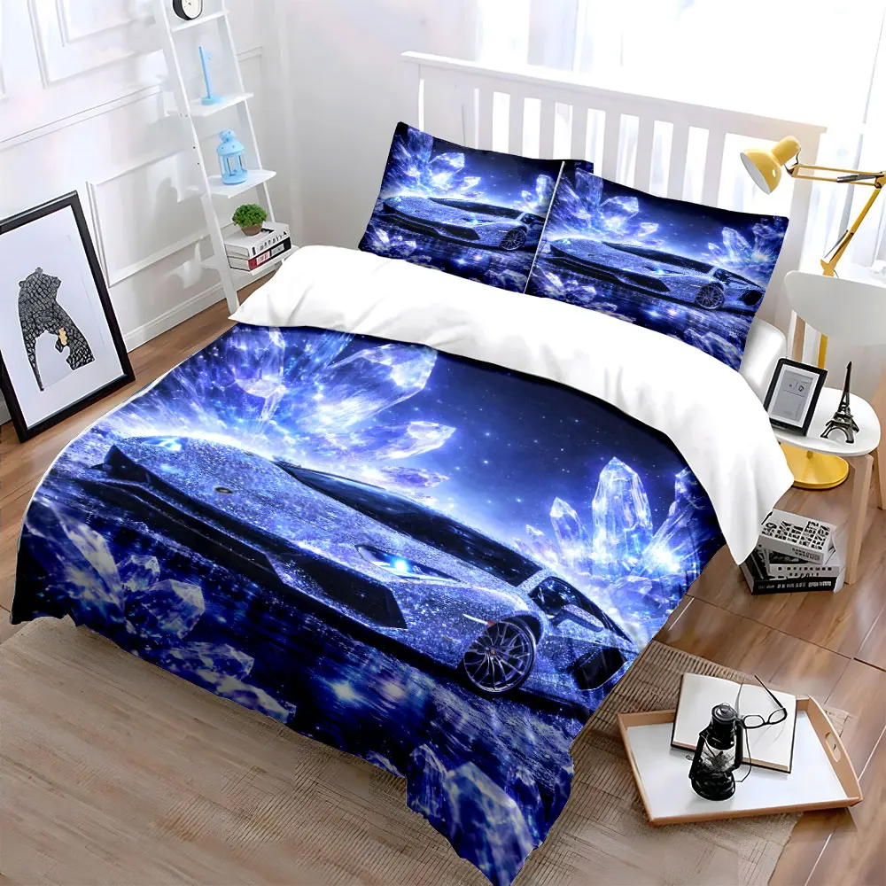 Crystal-lit sparkling supercar Print Bedding Set 1 Duvet Cover 2 Pillowcases for Adult and Children Luxury Gift Full Size
