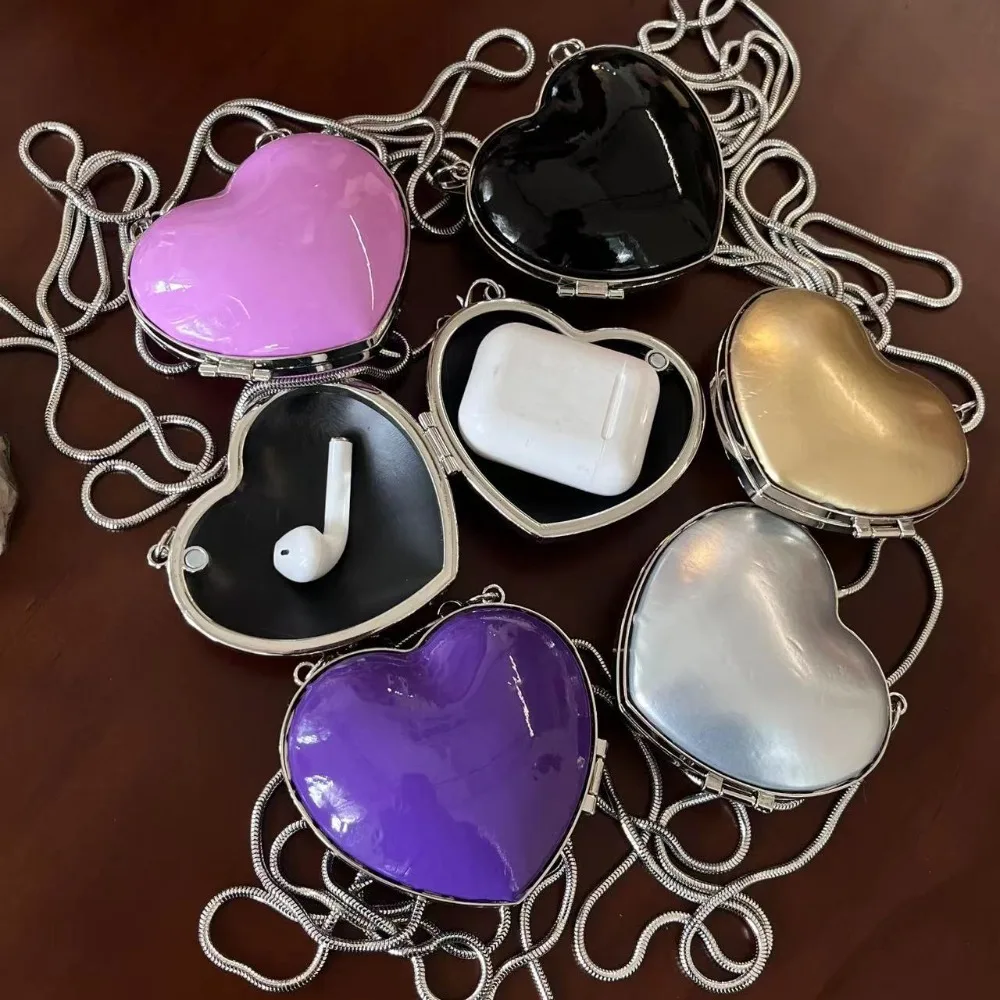 Mini monederos plateados con forma de corazón de lujo para mujer, bolso de hombro bonito para fiesta de noche, bolsos cruzados, bolsos pequeños a la moda