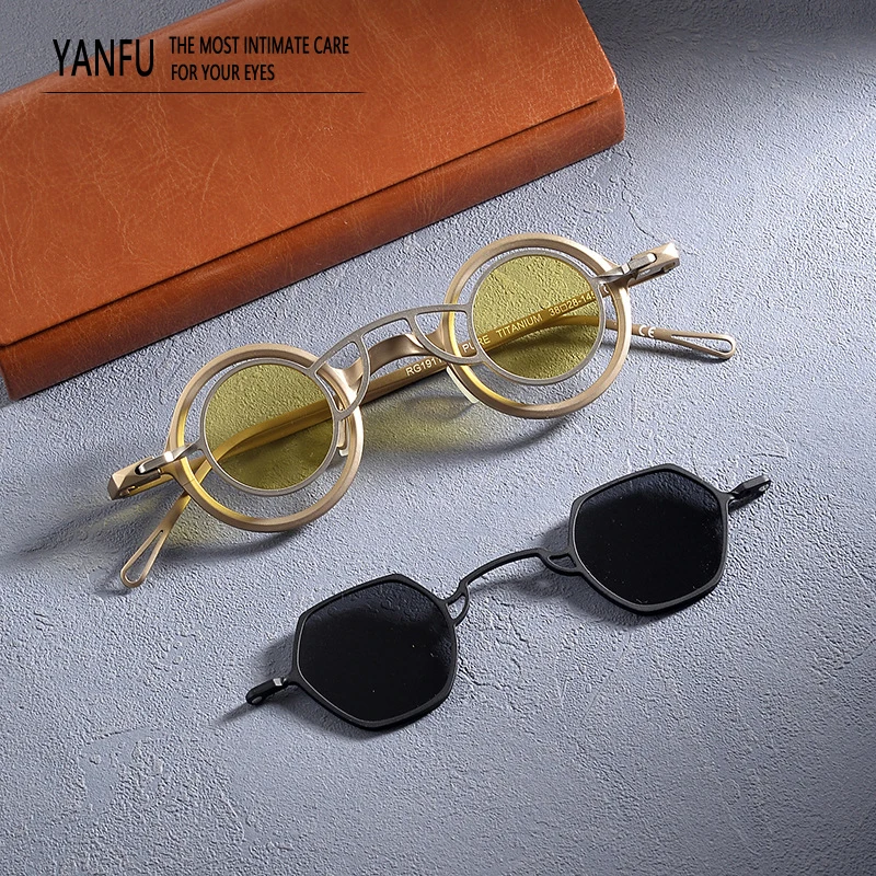 Titanium Sunglasses Classical Small Round Magnetic Clip Lenses Vintage Retro Fashion Men Women Set Eyeglasses UV400 GLASSES