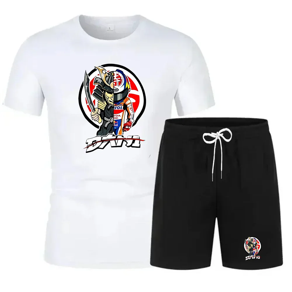 

Summer 2025 Men's Casual Cotton T-irt And orts Set ort Sve Loose Fit round Color Youth Faion