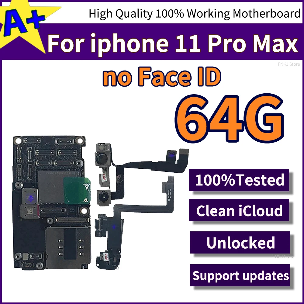 Unlocked Motherboard for iphone 11 Pro Max 100%Wokring Main Board With Face ID Full Chips IOS System A+ Clean iCloud  64GB128GB