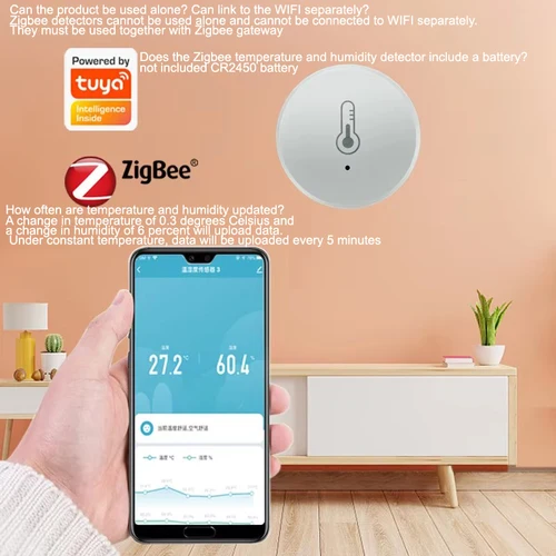 Imagen 2 del producto Tuya Zigbee-Sensor de temperatura y humedad, Control por voz, higrómetro inteligente para el hogar, monitoreo en tiempo Real, voz sin batería