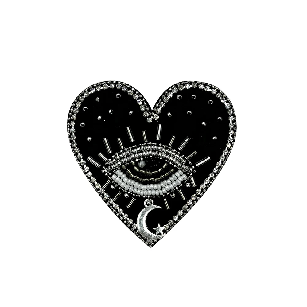 Handmade Fashion beaded embroidered eyes Patches Sew-On for Clothes dress rhinestone colorful heart Appliques Decoration Badge