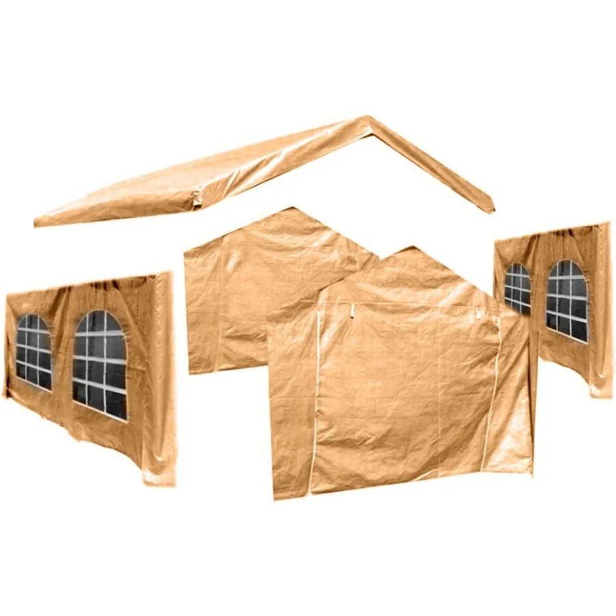 

10X20 Canopy Tarp Set 5pc Paneling and Top Set Valanced Tarp Kit Carport with Side Wall Panels Featuring 2 Windows for Easy Rep