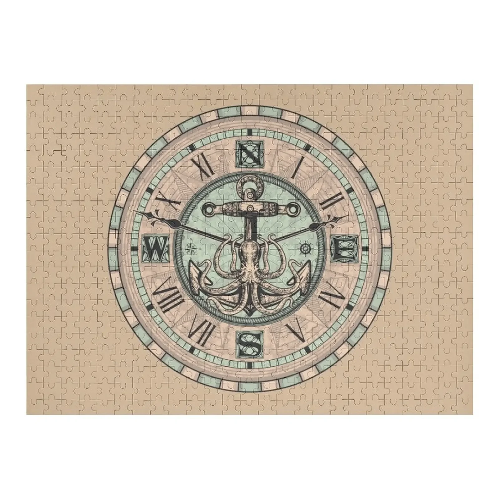 

Old Clock Anchor and Octopus, Drawing Art Illustration Jigsaw Puzzle Woodens For Adults Wood Animals Adult Wooden Puzzle