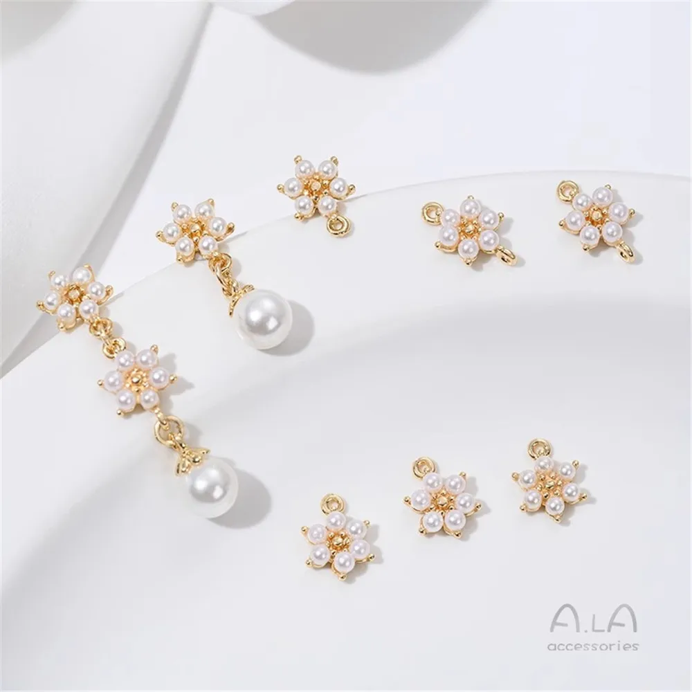 

14k Gold-plated Imitation Pearl Snowflake Hanging Silver Needle Earrings Plum Blossom Pendant Handmade DIY Jewelry Accessories