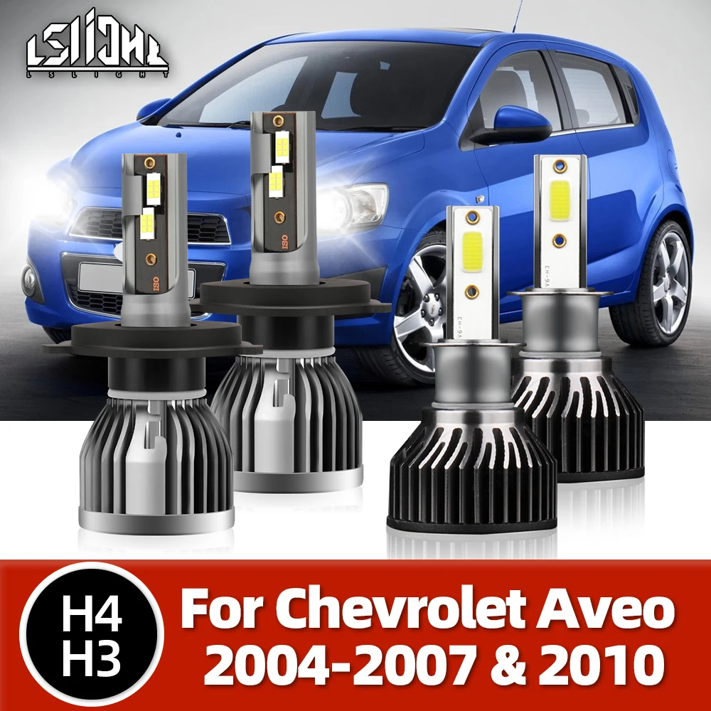 

LSlight 4x LED Headlight Hi/Lo Bulbs Fog Lights White H4 H3 Lamps For Chevrolet Aveo 2004 2005 2006 2007 2010 Luces Headlamps