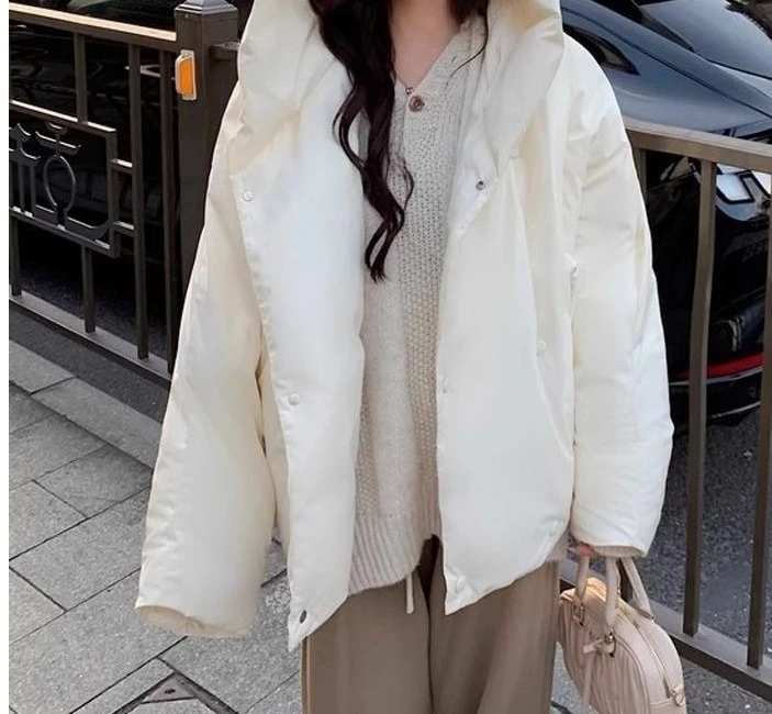 Winter Design-style Hooded Warm Poncho with Batwing Sleeves and Down Jacket