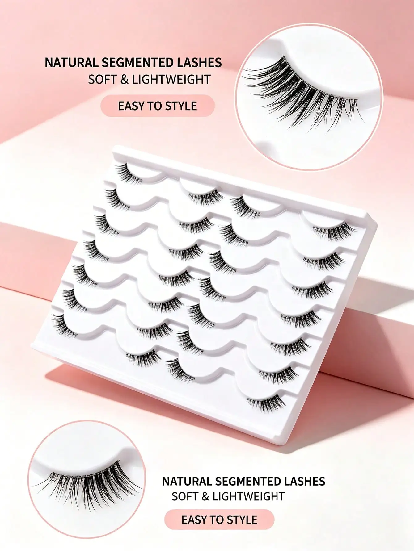 14 Paar transparente, halbseitige, künstliche Wimpern im Glitzer-Stil, leicht, wiederverwendbar, mit unsichtbarem Band, für das tägliche Make-up. – Detail 2