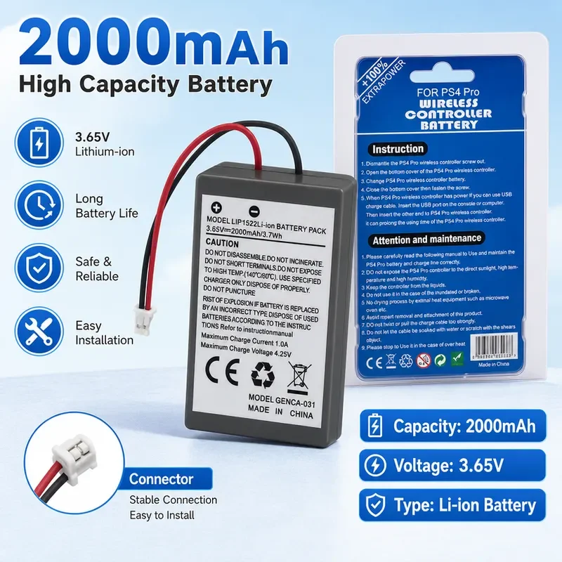 10pcs LIP1522 2000mAh Battery for PS4 Pro Game Controller Replacement Internal Battery Pack for 4 Slim Pro Console