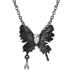 925 Sterling Silver Purple Mark Butterfly Dark Romantic Zircon Pendant Fit for Necklace Mother Sister Girlfriend Birthday Gift