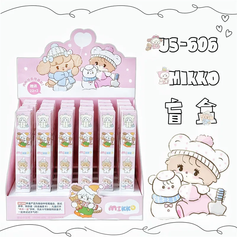 

24pcs New Cute Mikko Press Neutral Pen Blind Box Cartoon Cute Gel Pen Mystery Box Student Stationery Blind Box Kids Gift