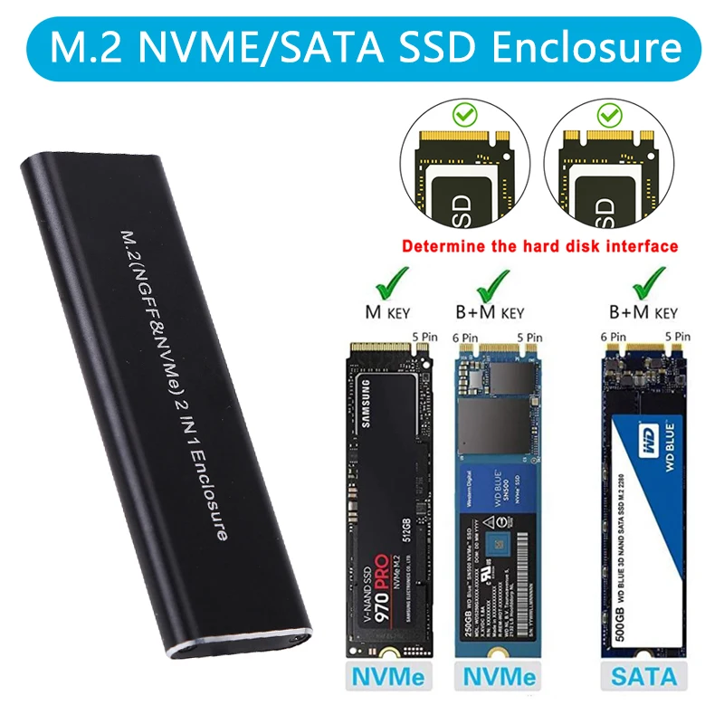 НОВЫЙ внешний корпус SSD M2 — USB3.1 типа C M.2 SSD для M/B + M Key 2230 2242 2260 2280 M2 SATA NVMe PCIe SSD алюминиевый корпус