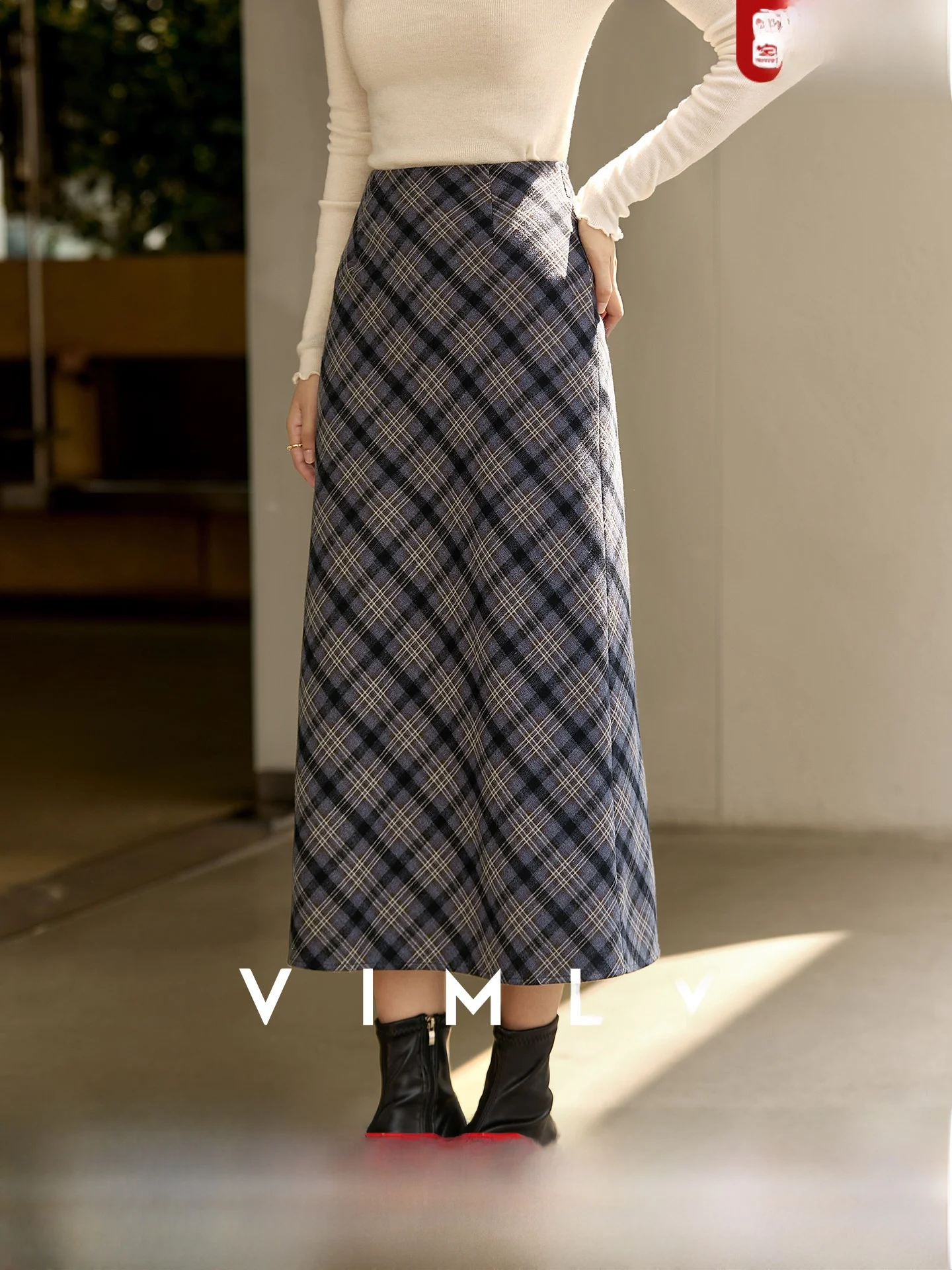 

Женская шерстяная юбка в клетку Ele, новая осенняя коллекция, ретро-стиль, прямая, средней длины, повседневная, из полиэфирного волокна