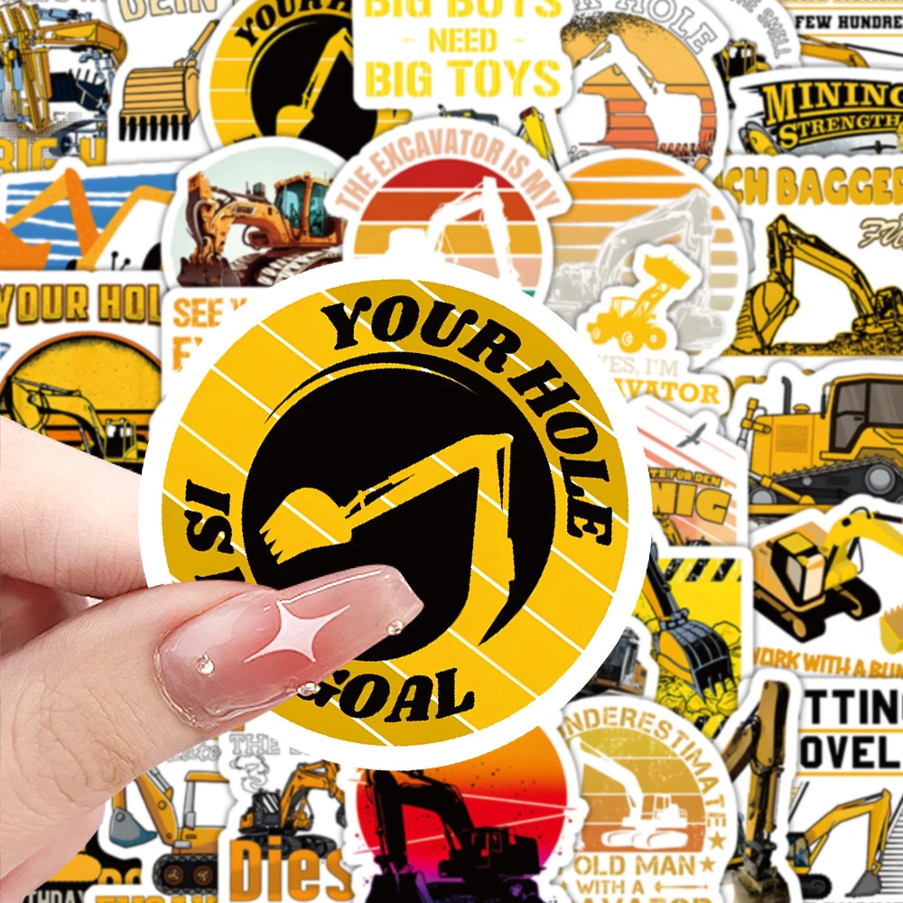 10/30/60pcs Funny Excavator Cartoon Stickers Digger Graffiti Decals DIY Scrapbooking Skateboard Phone Classic Kids Toy Sticker