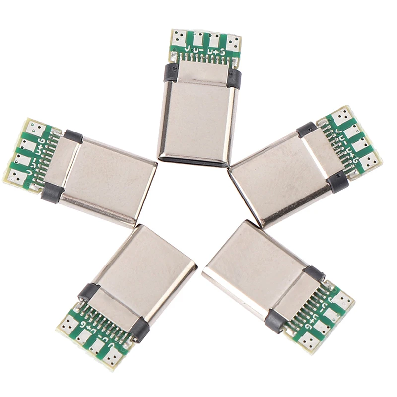 5Pcs USB 3.1 Type C Male DIY Solder Plug Connector Socket Attached PC Board