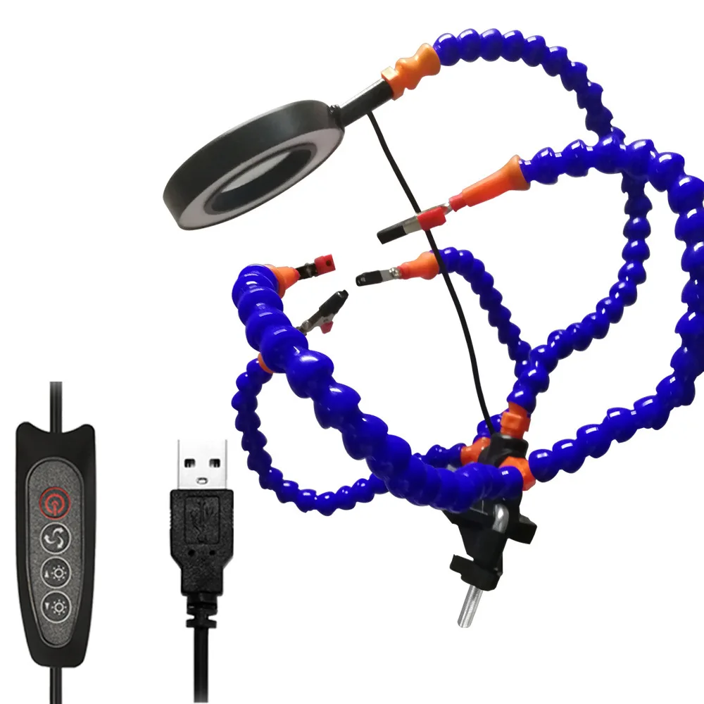 Maintenance tools, welding table LED with magnifying glass lamp PCB circuit board, Vientiane arm multi-function table clamp weld