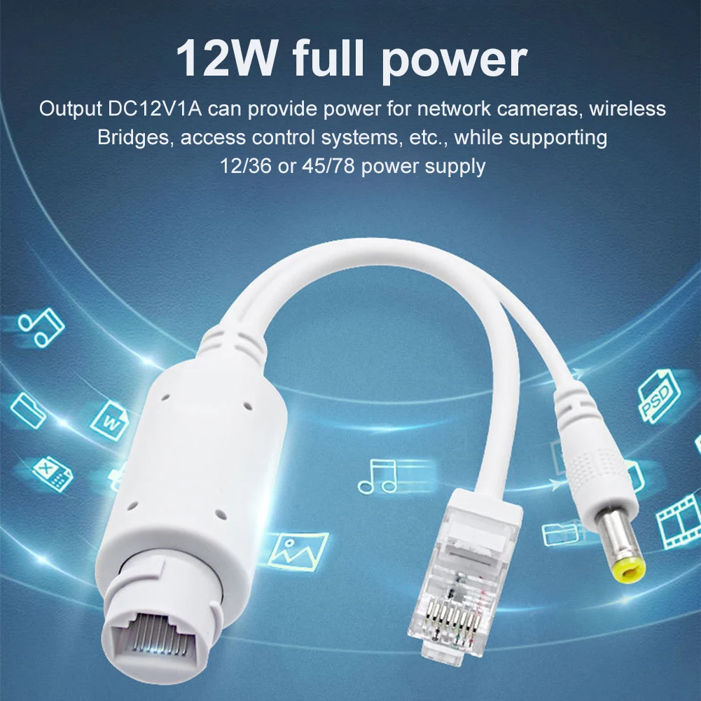 48V To 12V POE Spliter Adapter Waterproof Ethernet Adapter Cable IEEE802.3af/at Compliant for IP Camera AP Voip Phone and More