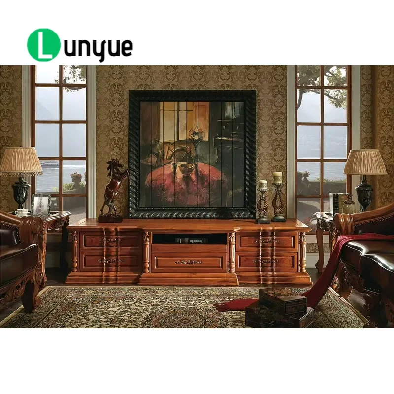 Handcrafted Antique European Carved Teak TV Cabinet Durable Sustainable Comfortable Stylish Living Room Home Furniture