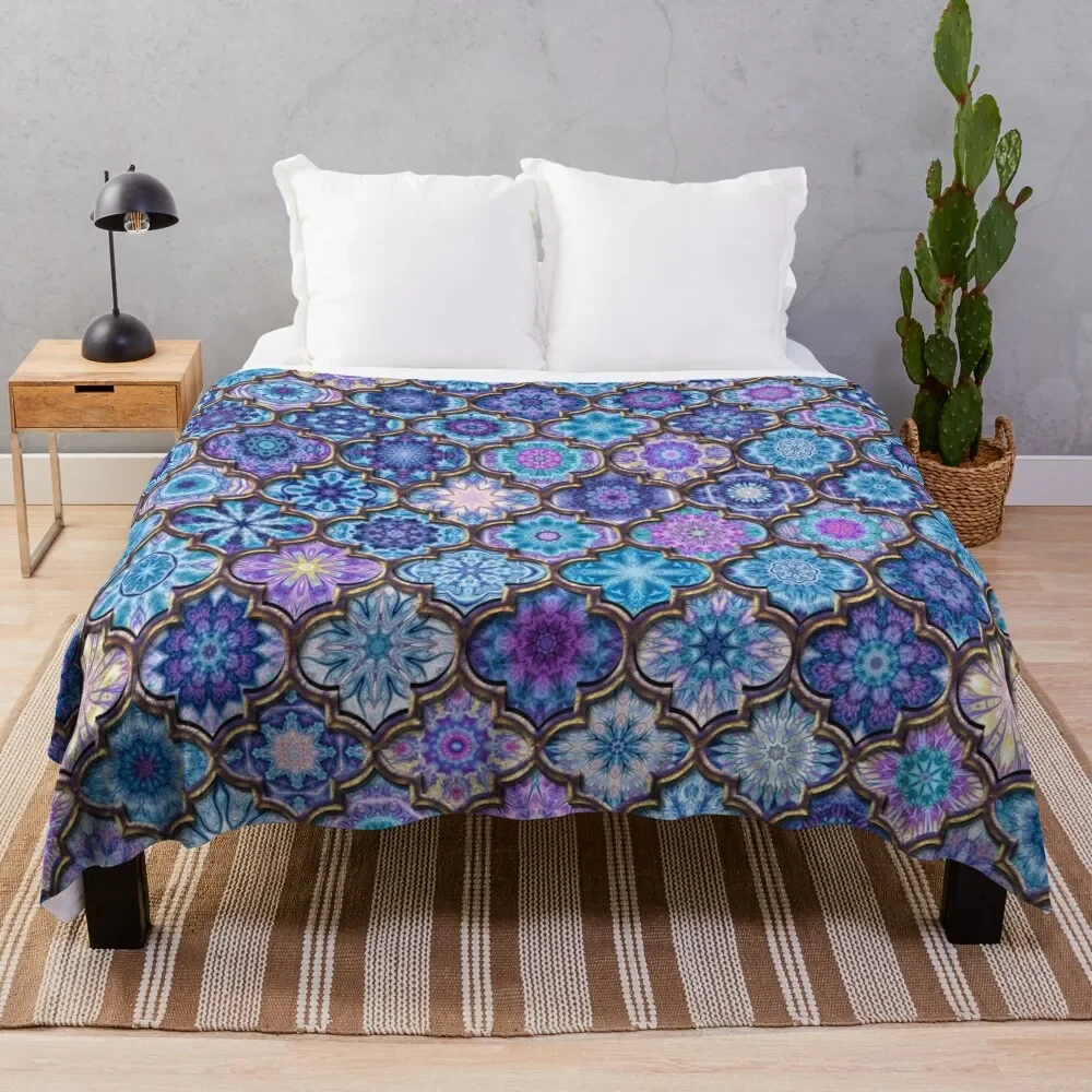 

Moroccan Tile Pattern, Blue, purple Throw Blanket manga Cute Blankets