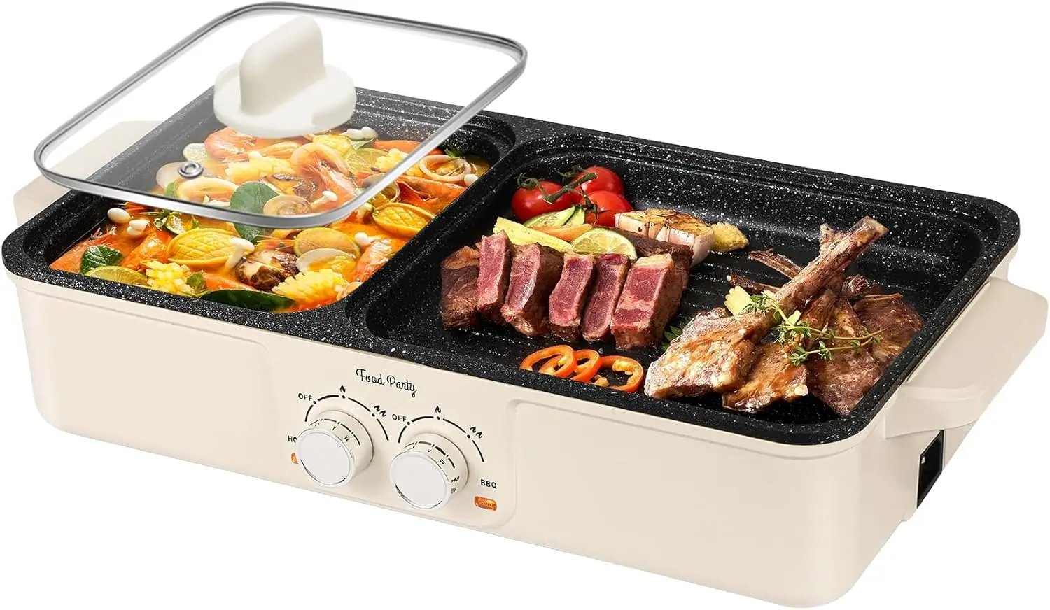 

Hot Pot Electric Grill 2 in 1 Korean BBQ Grill Indoor Smokeless Hotpot Pot Electric Cooker Sahabu Shabu Pot Non Stick (Large)