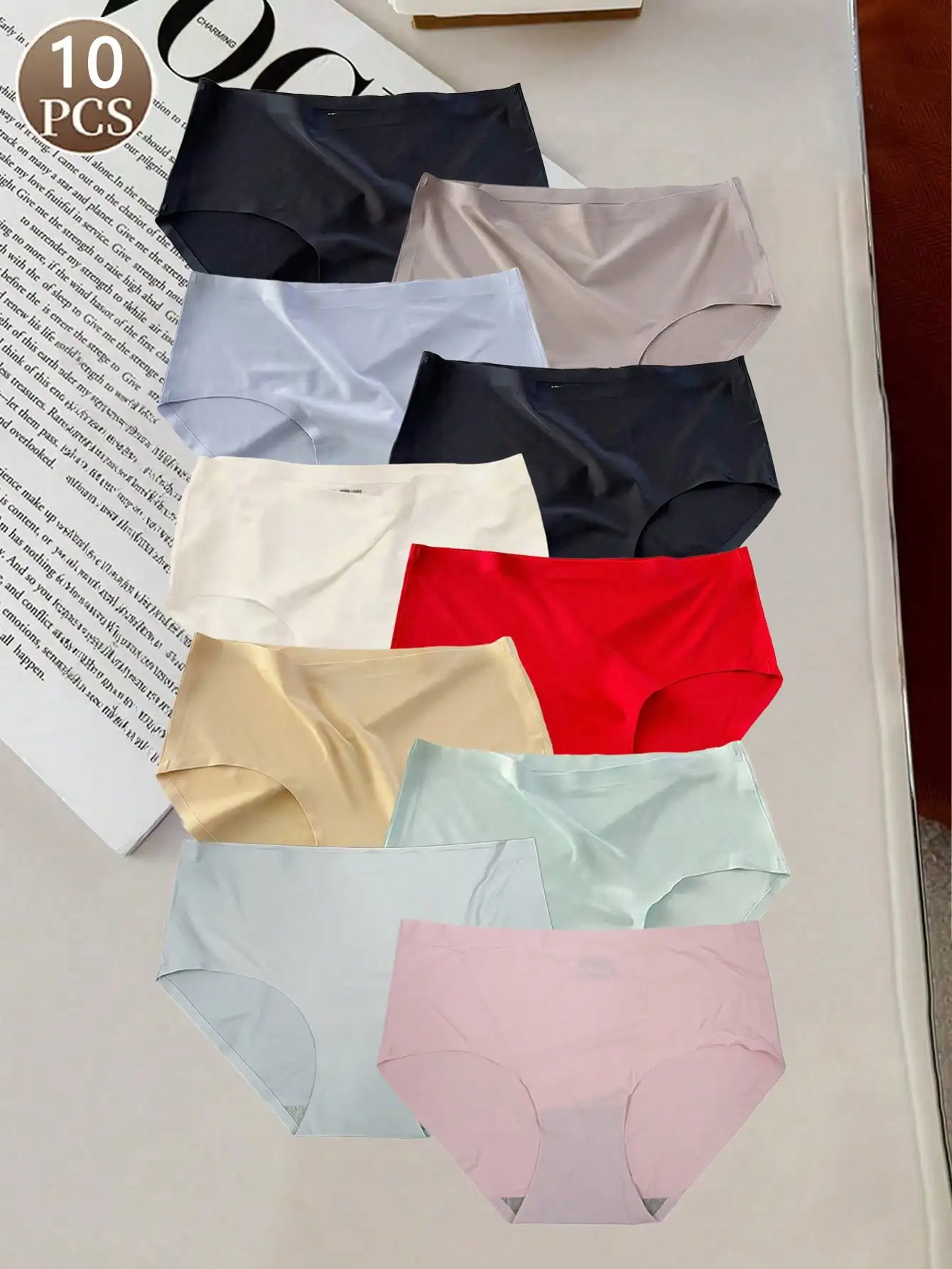 

10 шт. женские трусики, однотонные, из ледяного шелка, с тонкой талией, удобное мягкое нижнее белье, повседневные и спортивные женские трусы