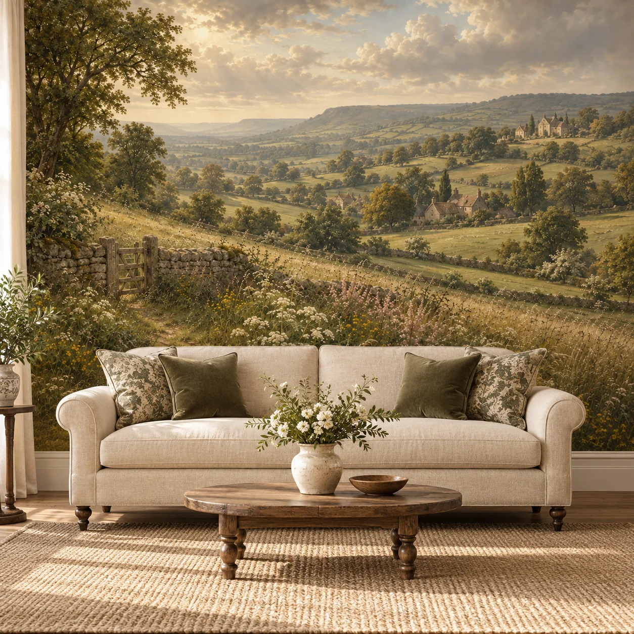 Landscape Wallpaper Mural Retro English Countryside Wall Art Living Room Bedroom Non Self Adhesive Pastoral Nature Wall Decor