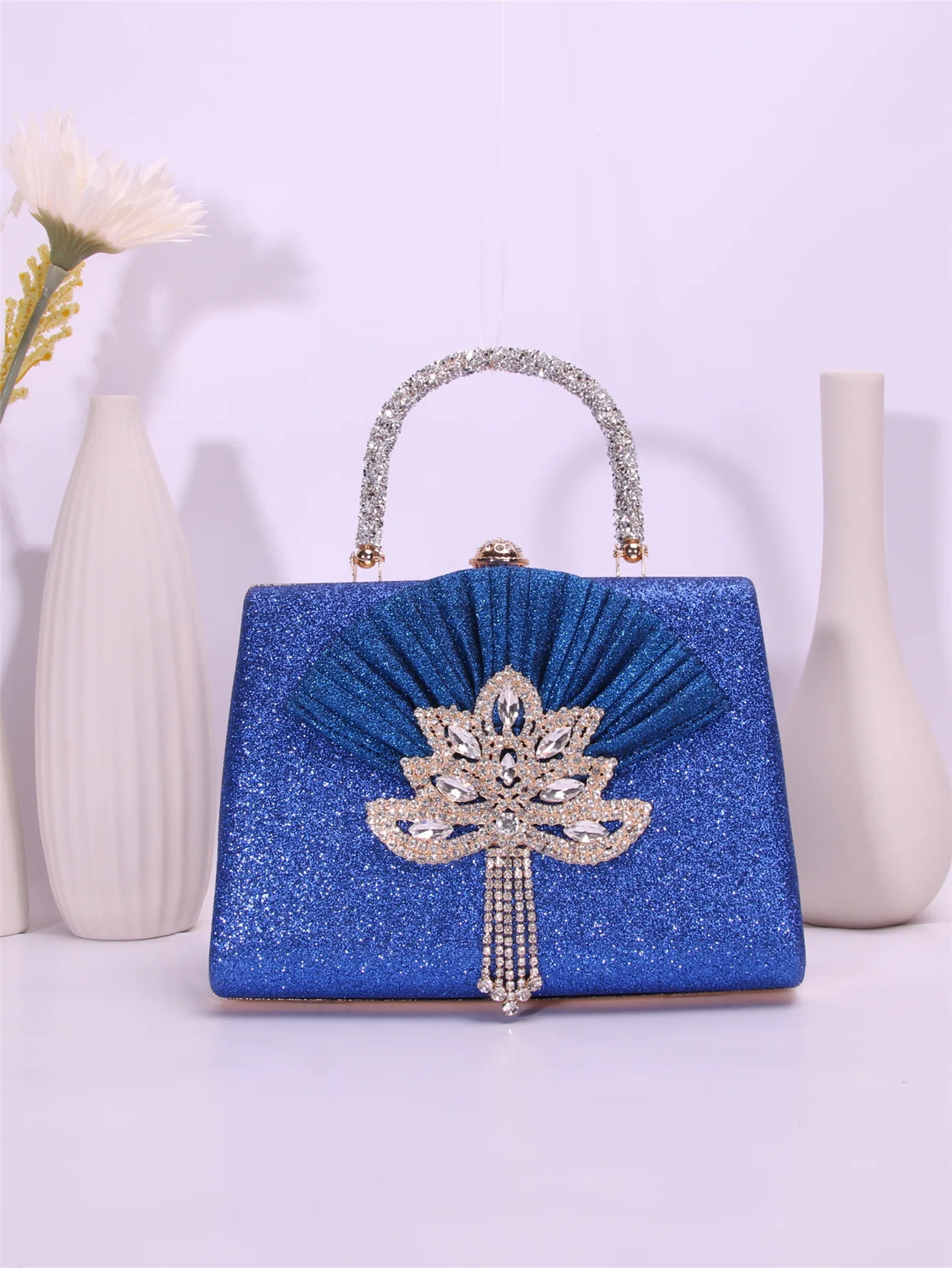 Fächerförmige Plissierte Abendtasche, Tragbare Dinner-Tasche im Ausländischen Stil, Einfaches Design, Schulter-Umhängetasche – Detail 6