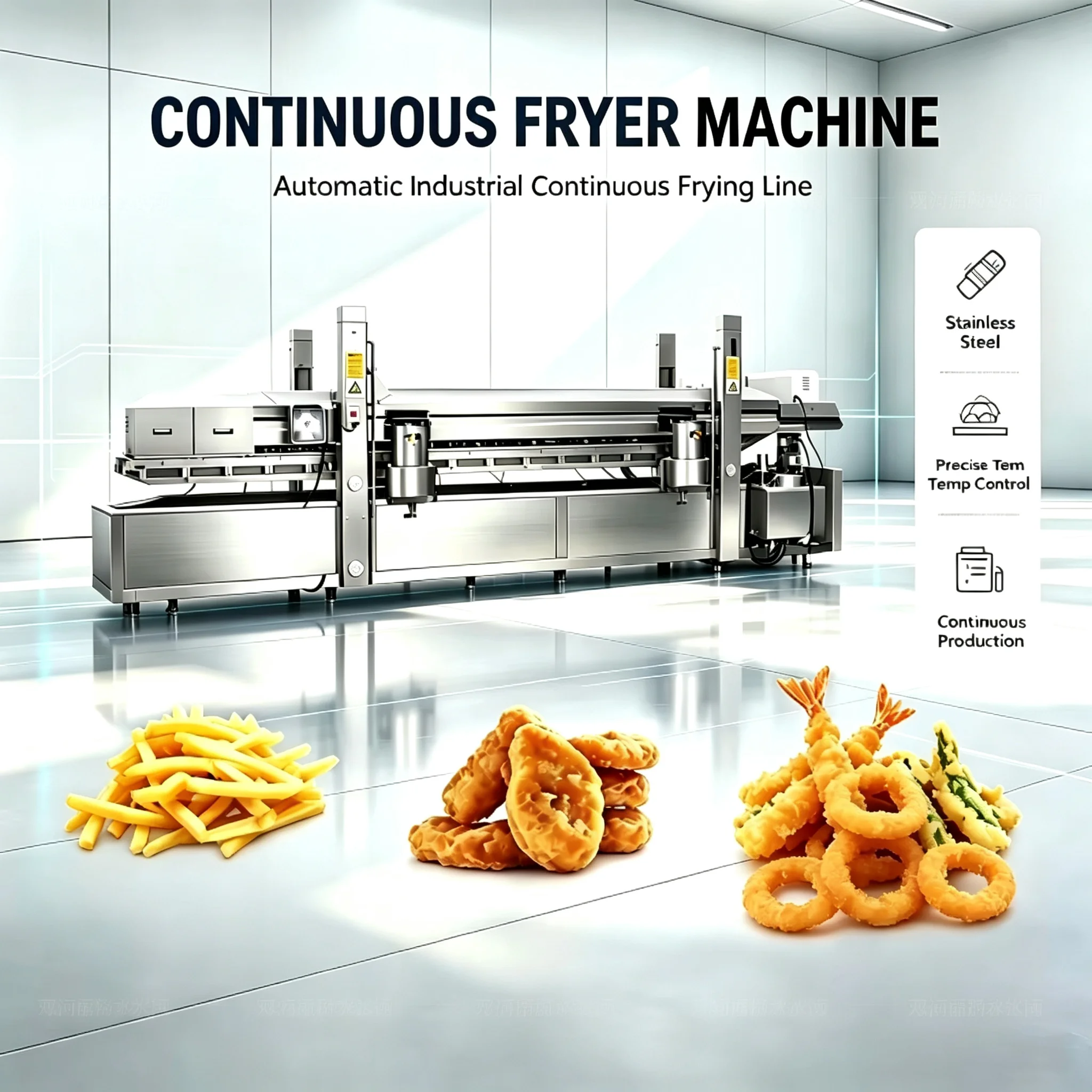 Industrial Continuous Frying Equipment Auto Oil Circulation System For Plantain Chips Poultry Snack Mass Production Customized