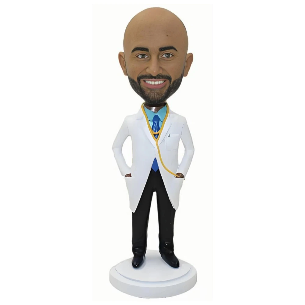 

Bald Doctor Personalized Bobblehead Figurine, White Coat Tie No Hair, Customized Dentist Bobble Head, Birthday Cake Topper Gift