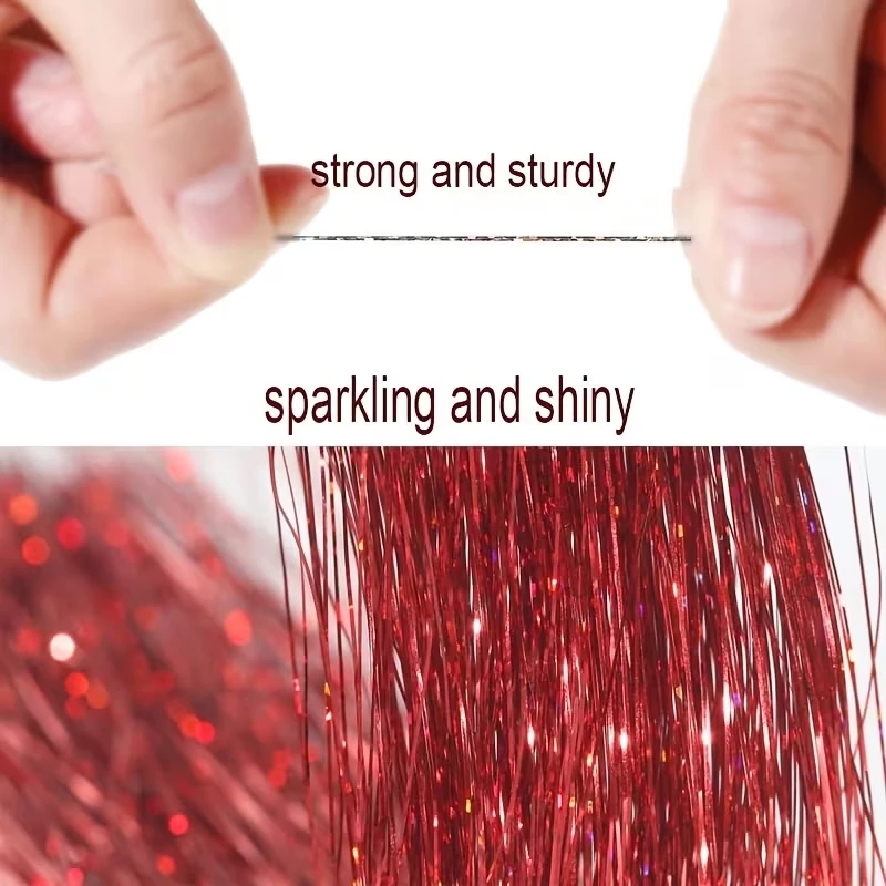 6 Piezas por Set de 38 Pulgadas, Tinsel de Cabello Largo Brillante Arcoíris, Adecuado para Trenzas y Colas de Caballo, Mechones Brillantes 3