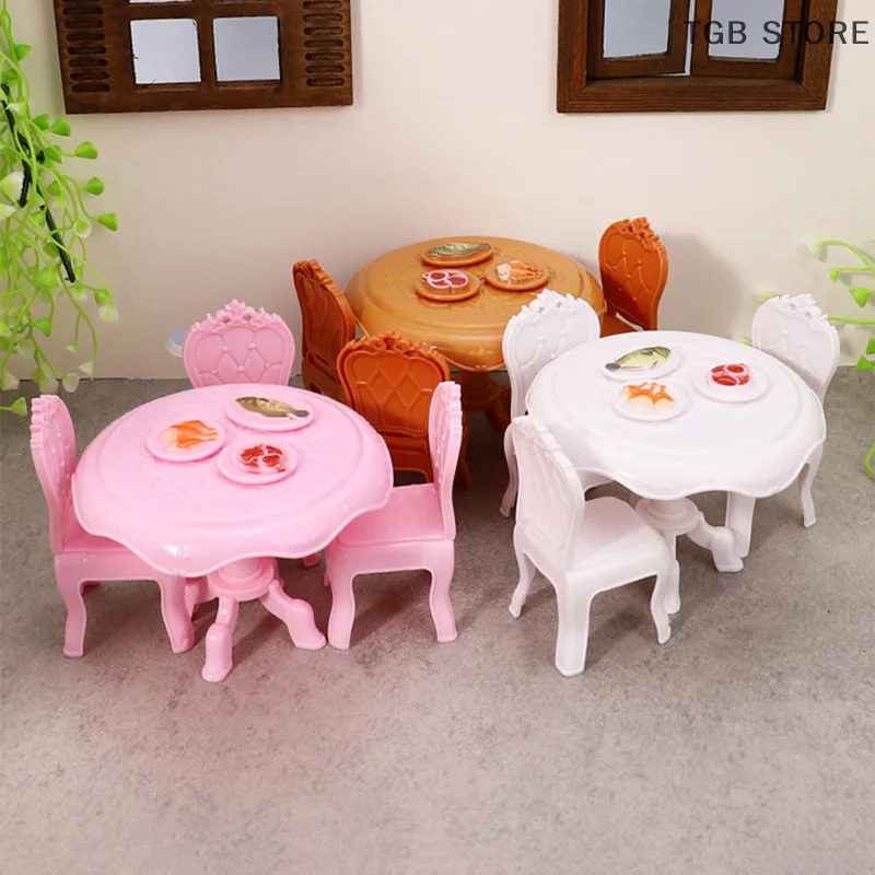 1Set 1:12 Poppenhuis Miniatuur Eettafel Stoelen Ronde Tafel Meubels Woonkamer Decor Speelgoed Poppenhuis Accessoires