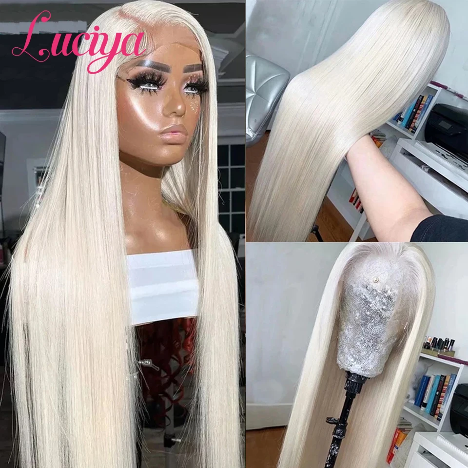 Pure Silvery White Colored Human Hair Wigs Bone Straight 13x4/13x6 HD Lace Front Wig Brazilian Body Wave 4x4 Lace Closure Wigs