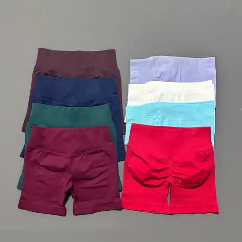 Calções de ginásio feminino fitness esportes biker shorts cintura alta e cintura apertando yoga shorts treino scrunch bunda sem costura leggings