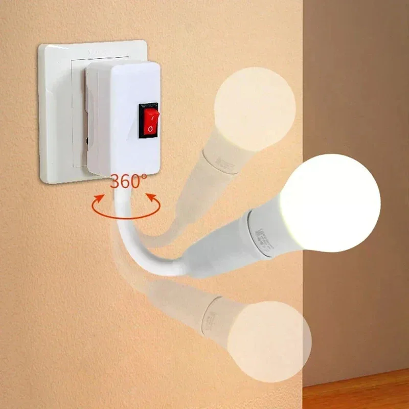 E27 Direct Plug In Swivel Head E27 Socket Bulb Holder With Switch EU Plug LED Table Lamp Stainless Steel Hose Steering Lever