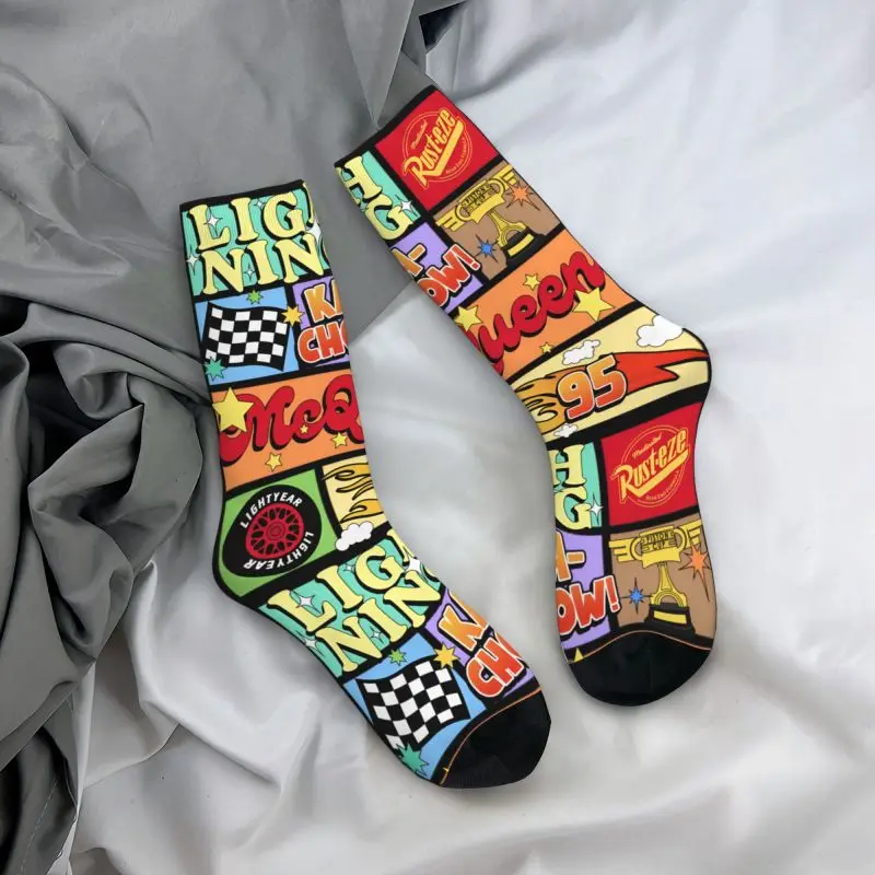 Custom Lightning McQueen Mens Crew Socks Unisex Fun 3D Printed Cars Anime Dress Socks