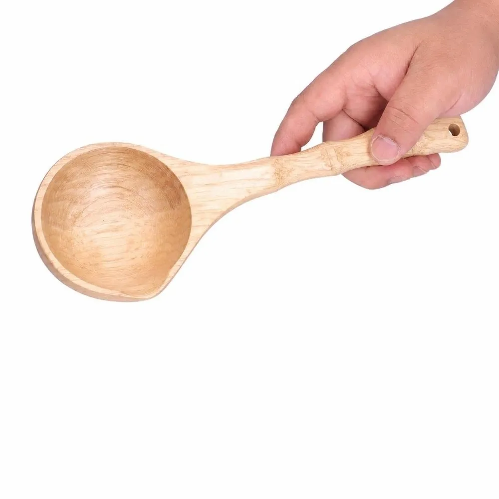 Solid Wood Spoon Wood Grain Texture Smooth Polished Soup Spoon Practical Bamboos Joint Segmented Porridge Scoop Food Serving